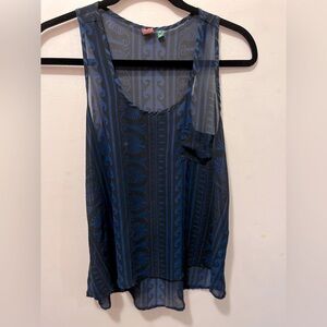Farm Rio semi sheer pocket regatta tank blue/black‎ pattern sz L(G)